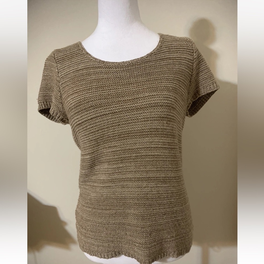 LOFT Vintage Gold thread Cap Sleeve Textured Knit Sweater Size SP